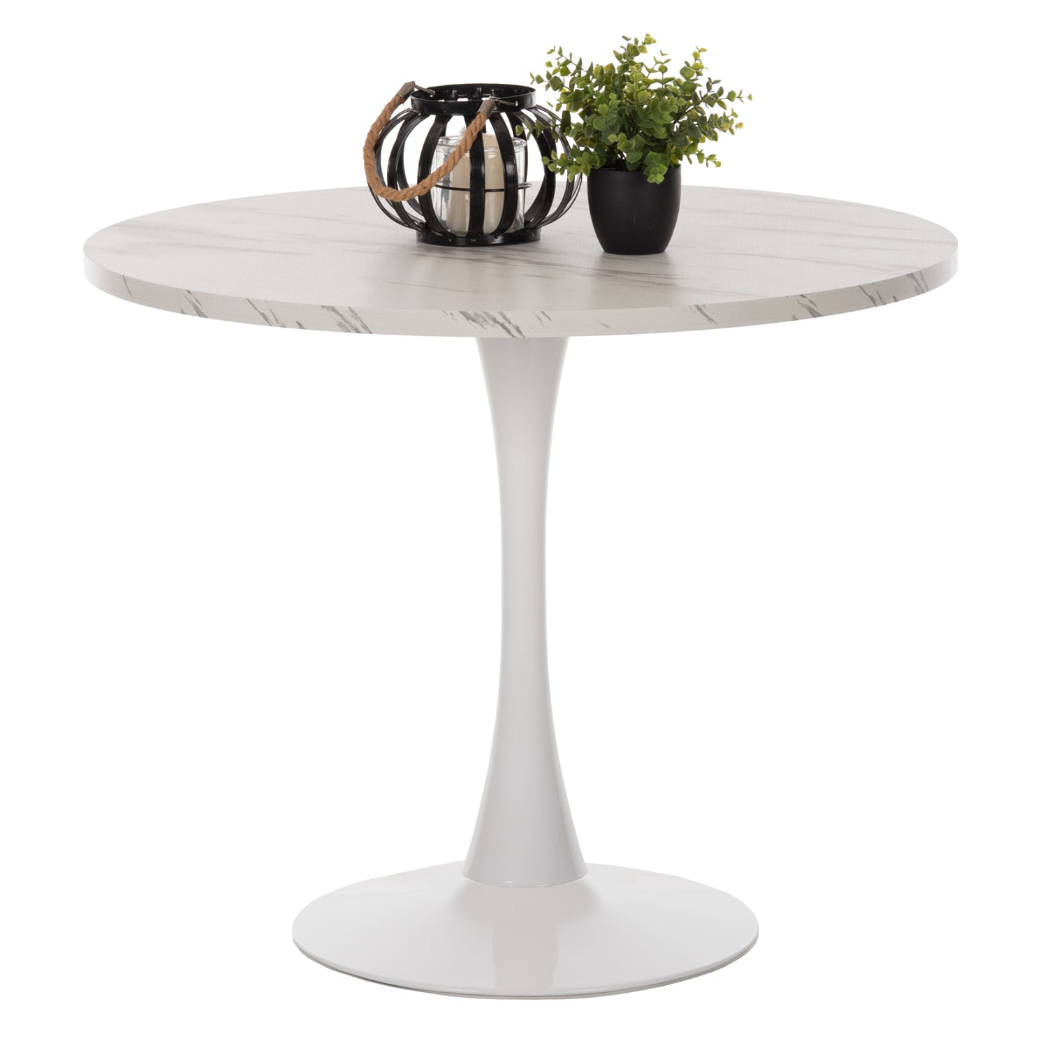ROUND DINING TABLE ROLLO HM9421.01 MELAMINE IN WHITE MARBLE METAL LEG Φ90x74Hcm. image 1