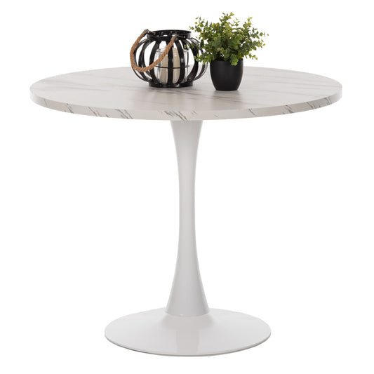 ROUND DINING TABLE ROLLO HM9421.01 MELAMINE IN WHITE MARBLE METAL LEG Φ90x74Hcm. image 1