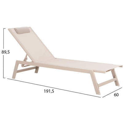 ALUMINUM SUNBED WITH HEADREST RABIA HM5982.04 IN CHAMPAGNE COLOR 191,5x60x89,5Hcm.