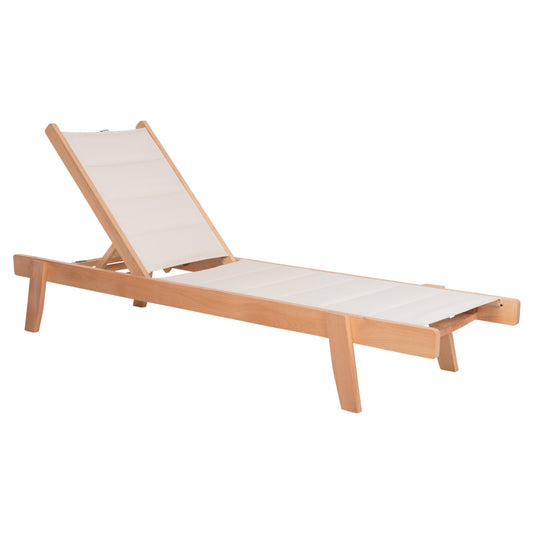 BEACH LOUNGER MILOS HM10650.01 BEECH WOOD IN NATURAL-ECRU TEXTILENE CUSHION COVER 204x65x92,5Hcm. image 1